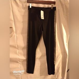 Black Leggings with Metallic Tuxedo Stripe Size Medium NWT